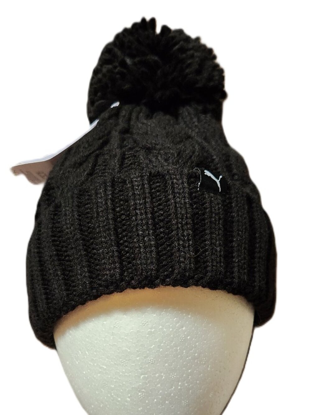 PUMA Black Pom Pom Cable Knit Hat - One Size - NEW NWT